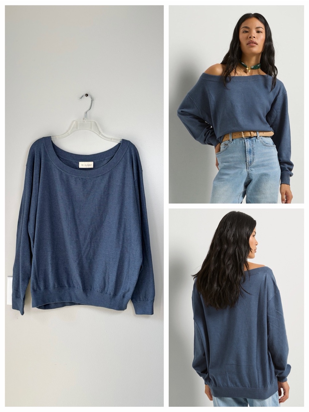 78&Sunny Pacific One Shoulder Sweater in Heather Indigo Haze Luxe Loungewear